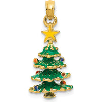 14K Yellow Gold 3D Enamel Christmas Tree Pendant with Yellow Star by Oro Pregiato