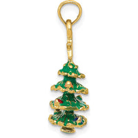 14K Yellow Gold 3D Enamel Christmas Tree Pendant with Yellow Star by Oro Pregiato