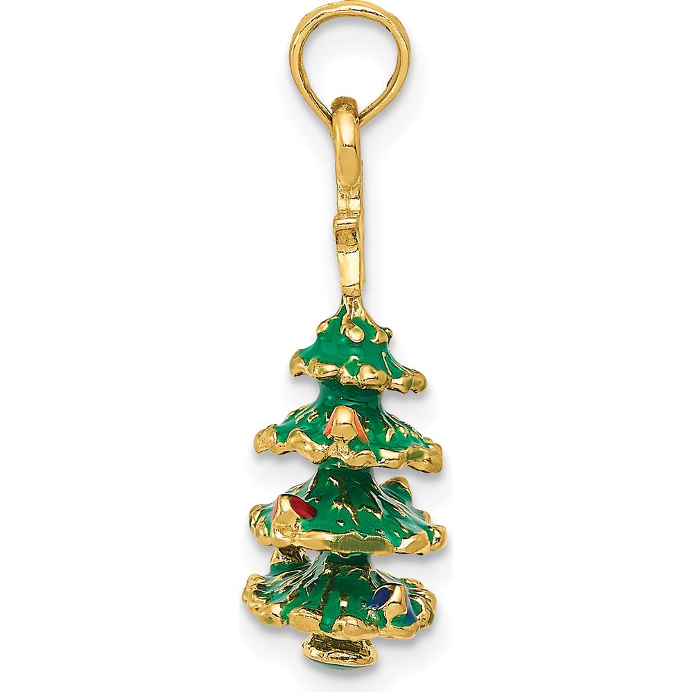 14K Yellow Gold 3D Enamel Christmas Tree Pendant with Yellow Star by Oro Pregiato