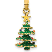 14K Yellow Gold 3D Enamel Christmas Tree Pendant with Yellow Star by Oro Pregiato