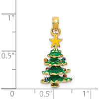 14K Yellow Gold 3D Enamel Christmas Tree Pendant with Yellow Star by Oro Pregiato