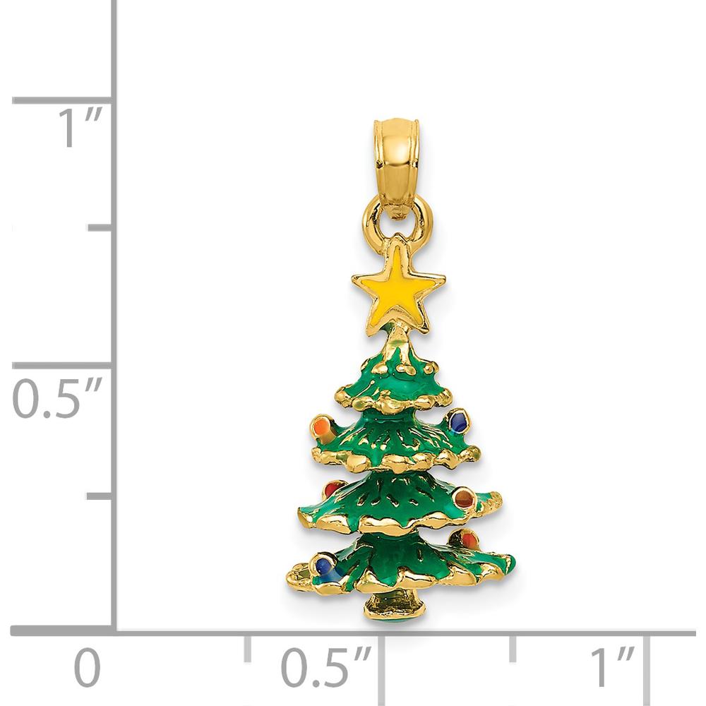 14K Yellow Gold 3D Enamel Christmas Tree Pendant with Yellow Star by Oro Pregiato