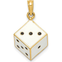 14K Yellow Gold 3D Enamel Dice Charm with White and Black Enamel Accents by Oro Pregiato