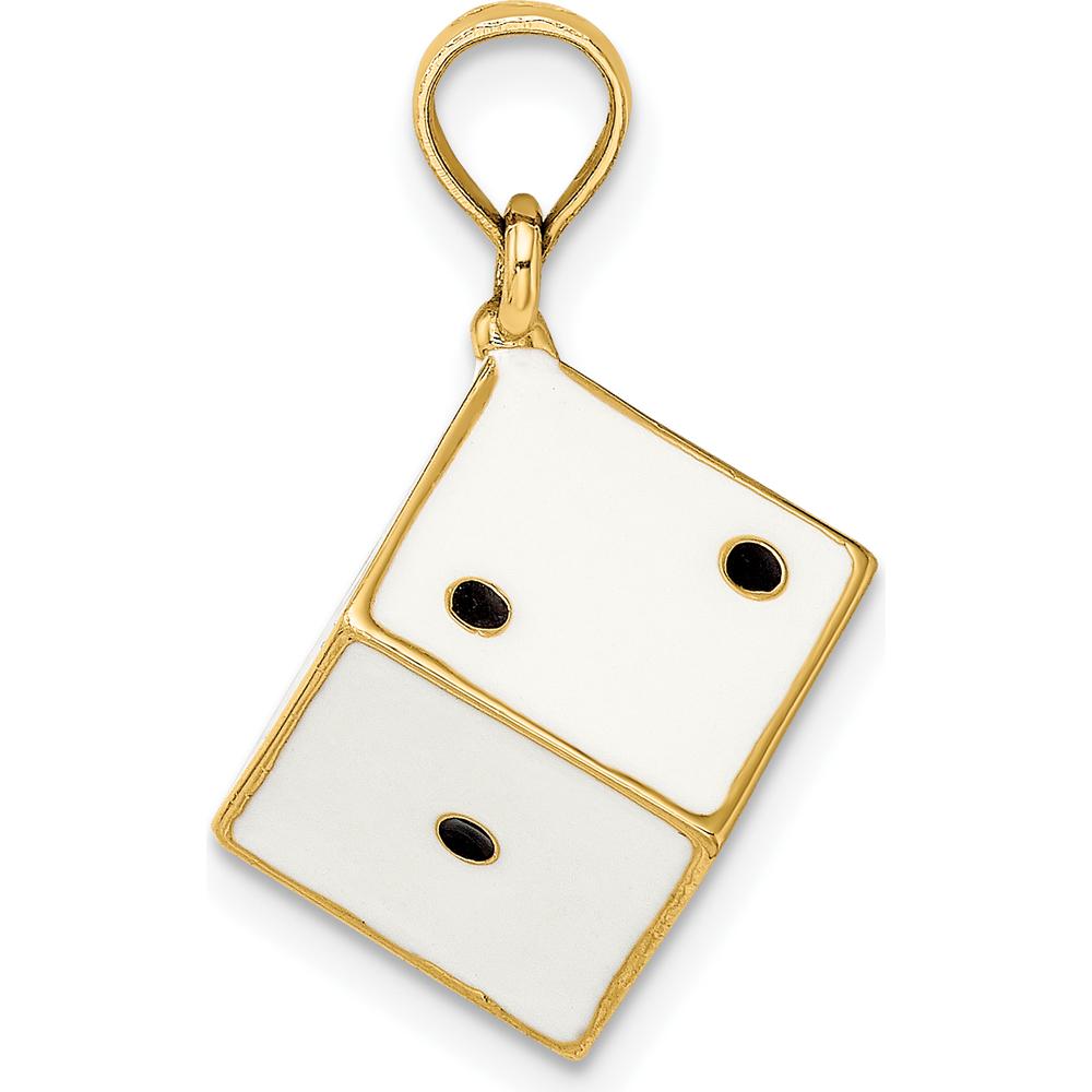 14K Yellow Gold 3D Enamel Dice Charm with White and Black Enamel Accents by Oro Pregiato