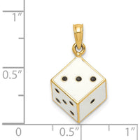 14K Yellow Gold 3D Enamel Dice Charm with White and Black Enamel Accents by Oro Pregiato
