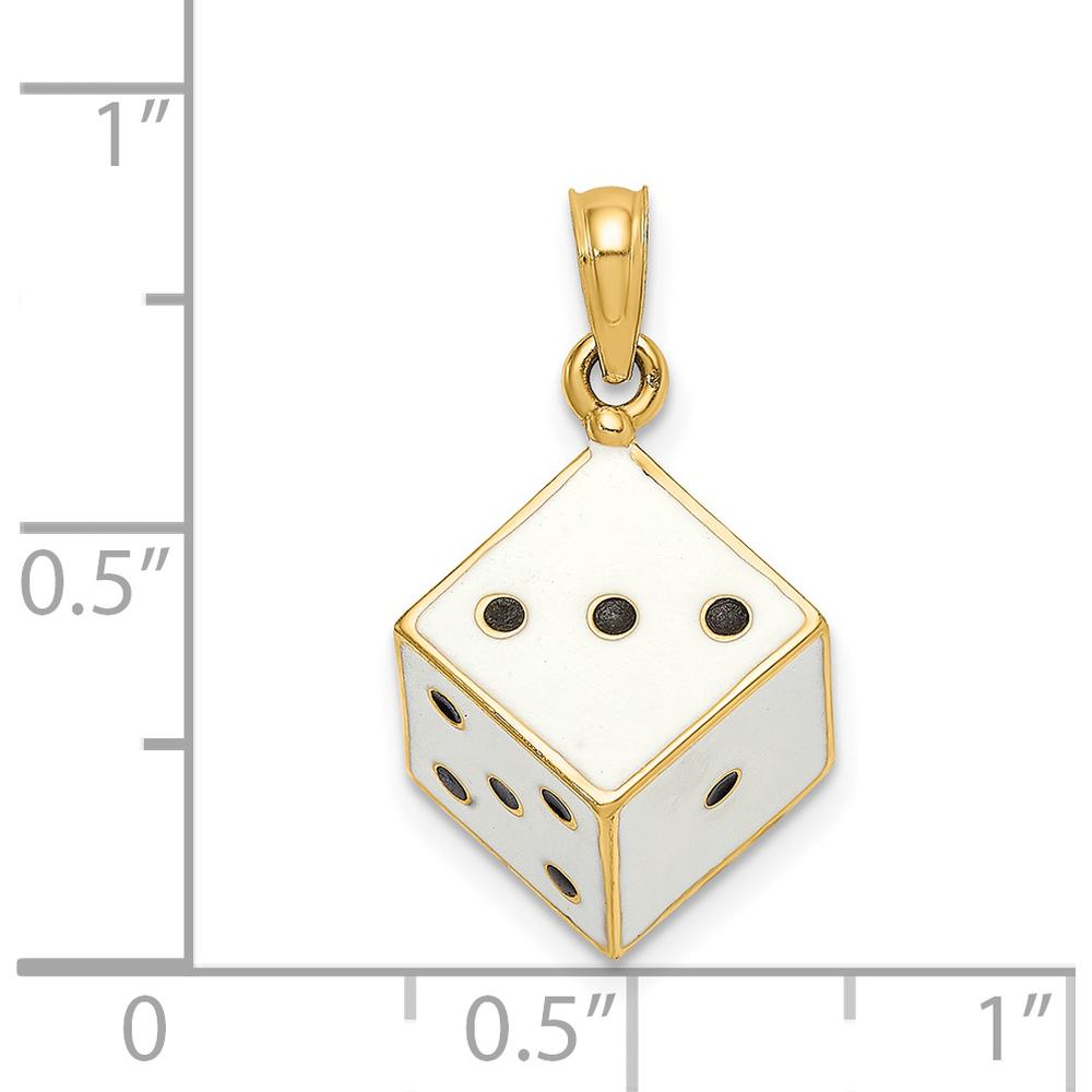14K Yellow Gold 3D Enamel Dice Charm with White and Black Enamel Accents by Oro Pregiato
