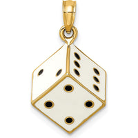 14K Yellow Gold 3D Enamel Dice Charm with White and Black Enamel Accents by Oro Pregiato