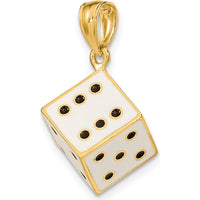 14K Yellow Gold 3D Enamel Dice Charm with White and Black Enamel Accents by Oro Pregiato