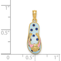 14K Yellow Gold 3D Enamel Flip-Flop Charm with Shell Detail - Polka Dot Summer Pendant by Oro Pregiato