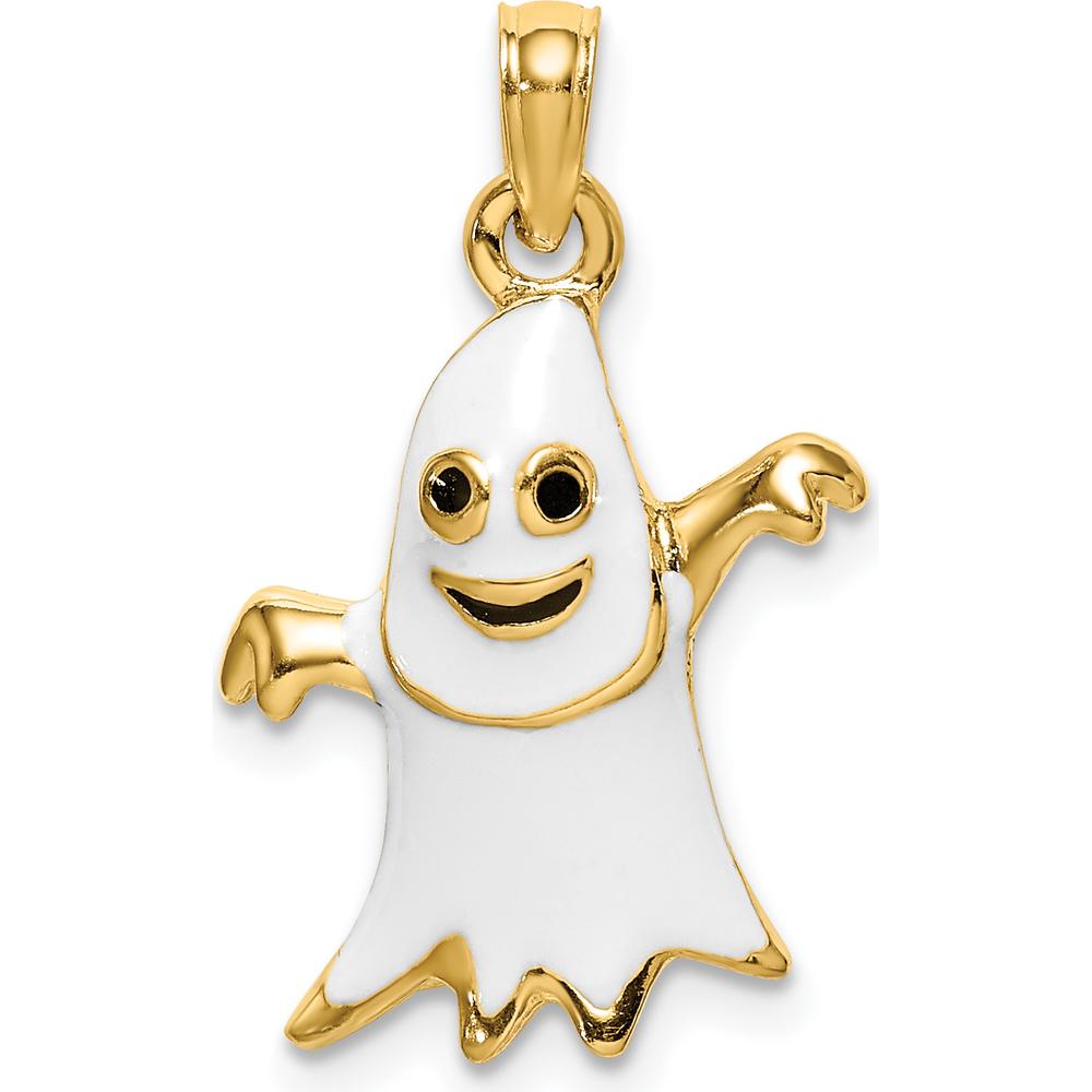 14K Yellow Gold 3D Enamel Ghost Pendant - Playful Charm for Women by Oro Pregiato