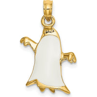 14K Yellow Gold 3D Enamel Ghost Pendant - Playful Charm for Women by Oro Pregiato
