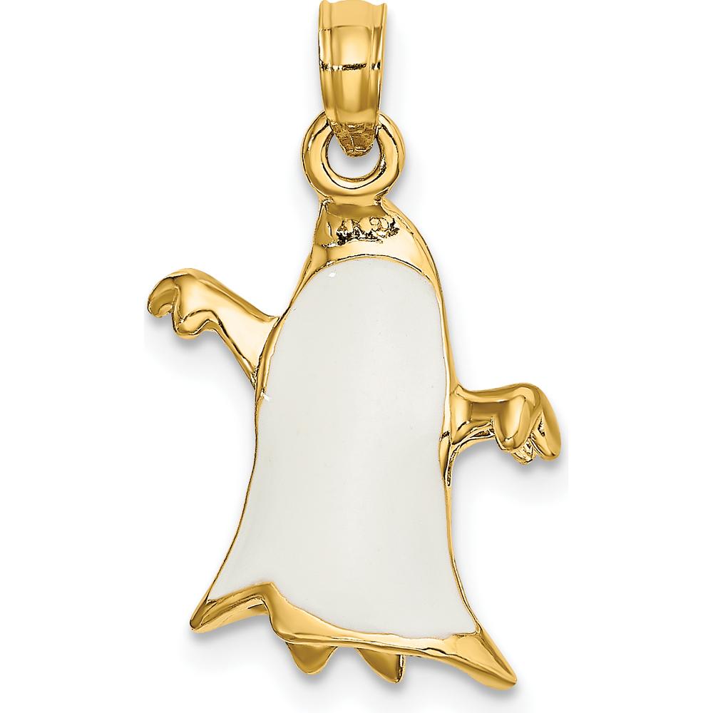 14K Yellow Gold 3D Enamel Ghost Pendant - Playful Charm for Women by Oro Pregiato