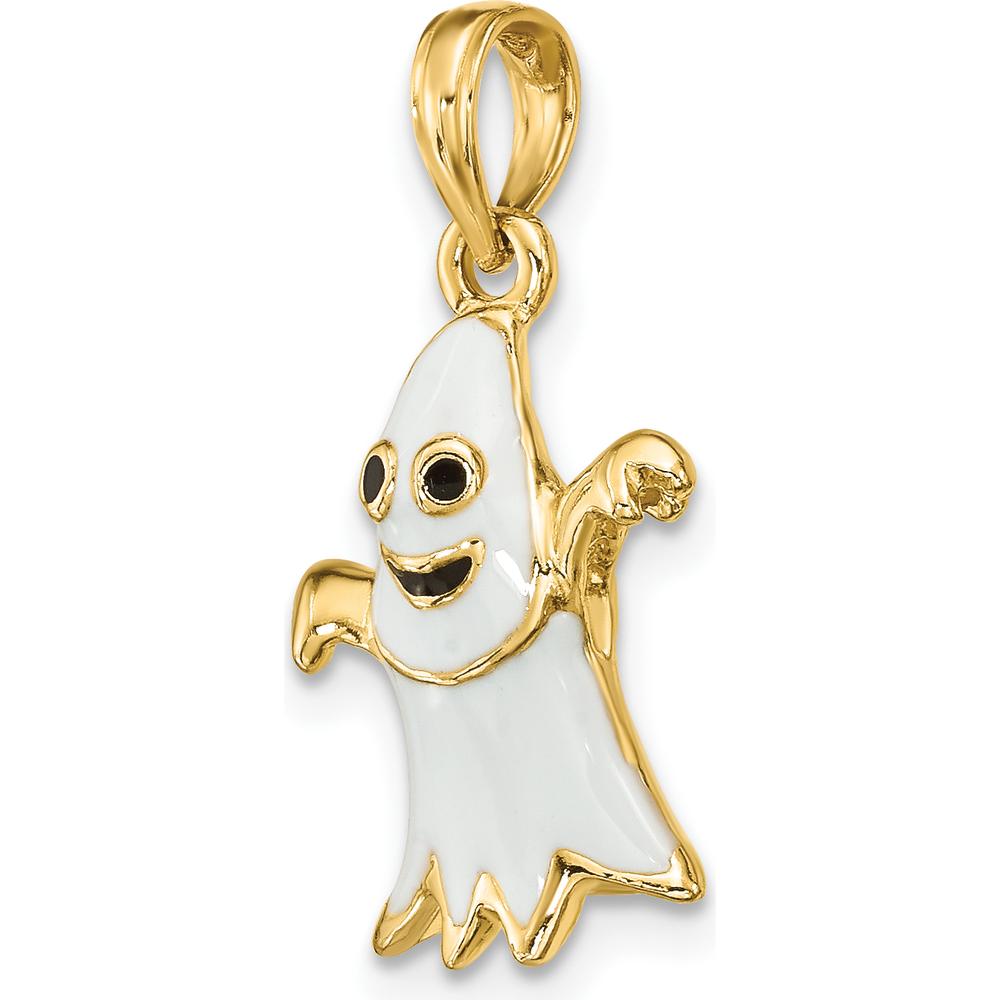 14K Yellow Gold 3D Enamel Ghost Pendant - Playful Charm for Women by Oro Pregiato