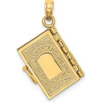 14K Yellow Gold 3D Enamel Moveable LOVE Bible Verse Flower Book Pendant by Oro Pregiato