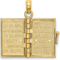 14K Yellow Gold 3D Enamel Moveable LOVE Bible Verse Flower Book Pendant by Oro Pregiato