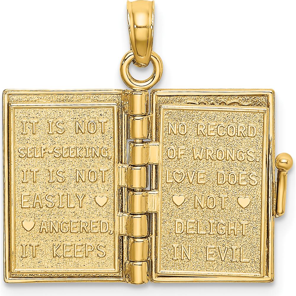 14K Yellow Gold 3D Enamel Moveable LOVE Bible Verse Flower Book Pendant by Oro Pregiato