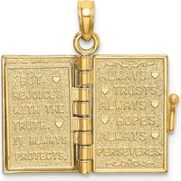 14K Yellow Gold 3D Enamel Moveable LOVE Bible Verse Flower Book Pendant by Oro Pregiato
