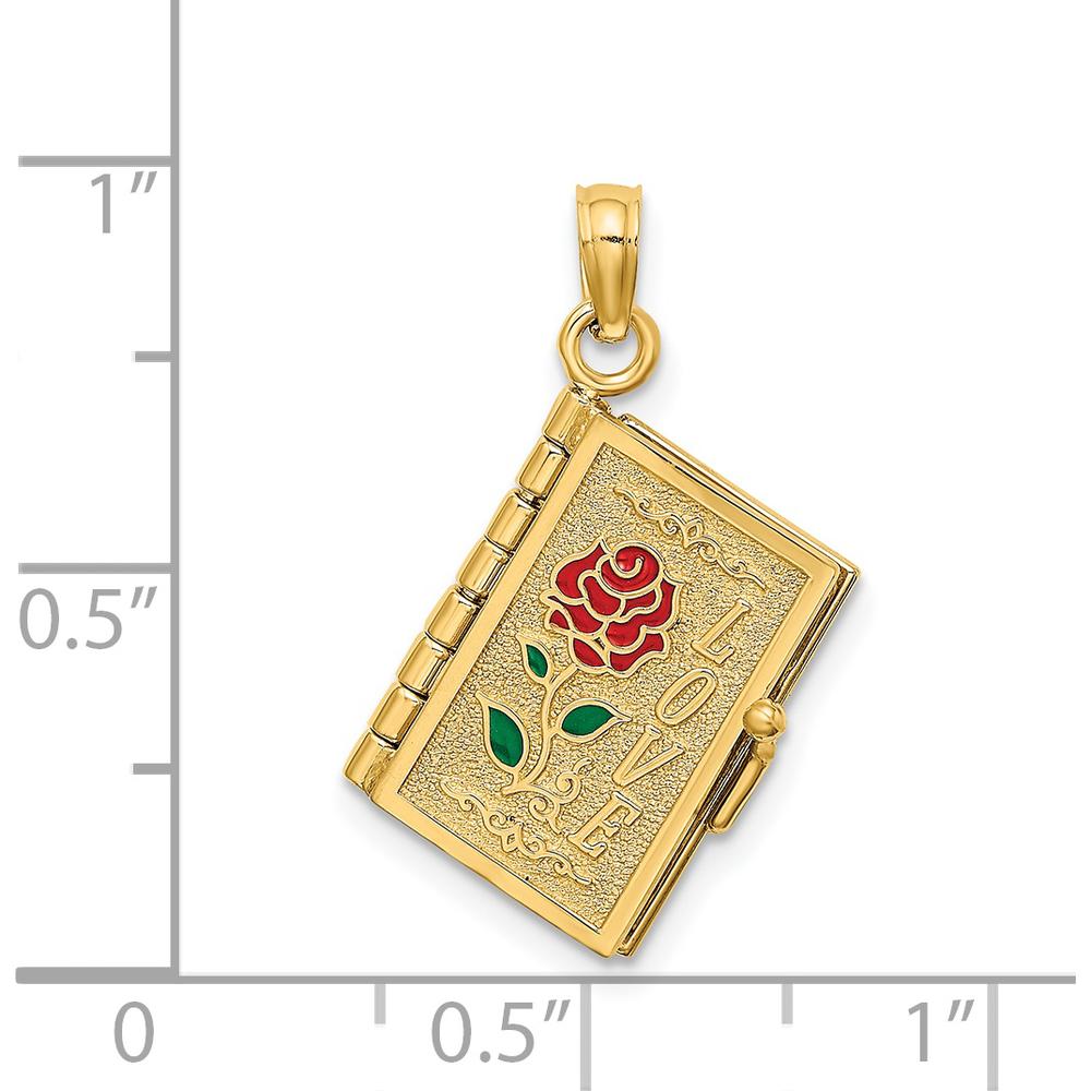 14K Yellow Gold 3D Enamel Moveable LOVE Bible Verse Flower Book Pendant by Oro Pregiato