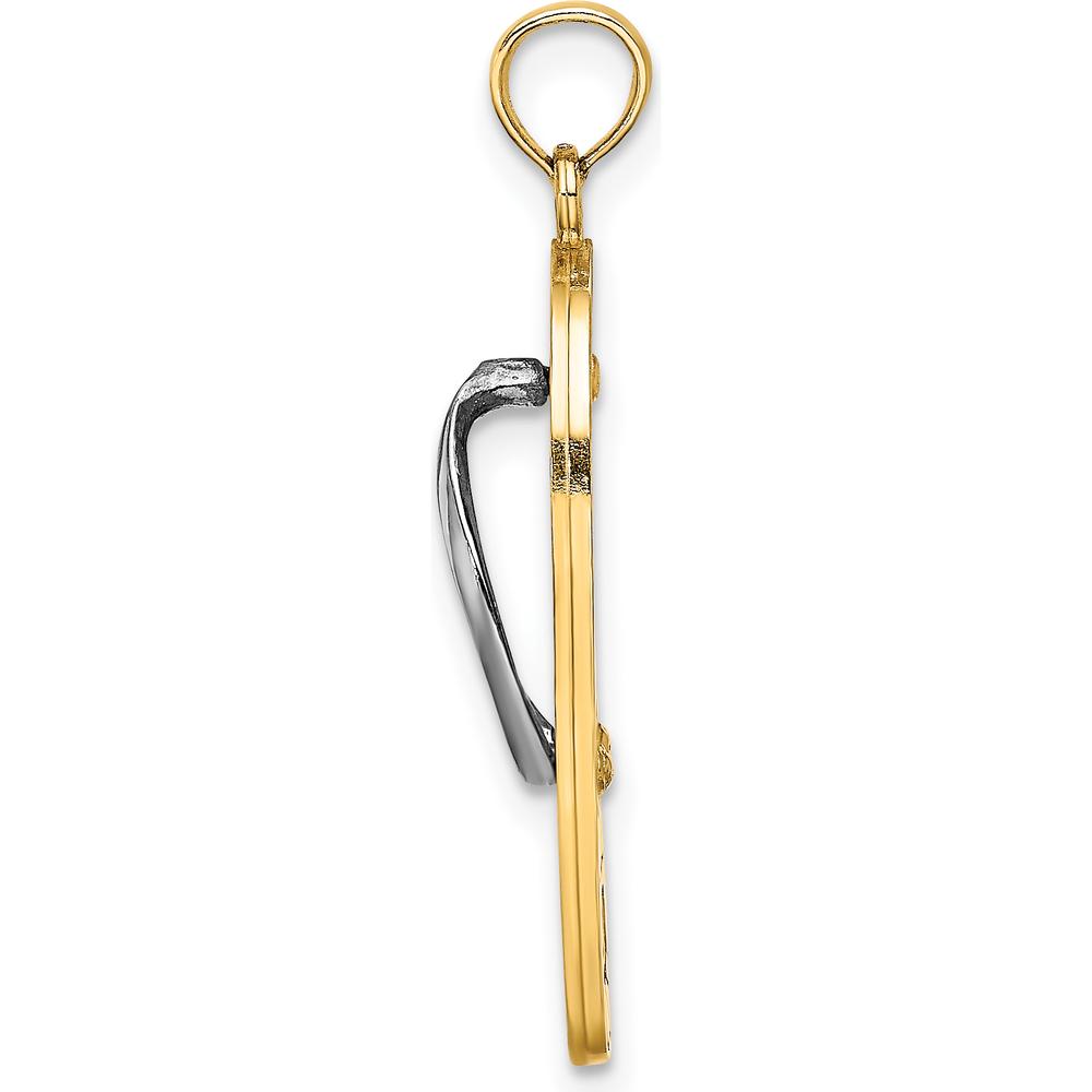 14K Yellow Gold 3D Enamel Pink Flower Flip-Flop Charm with White Rhodium Accents - Summer-Themed Pendant by Oro Pregiato