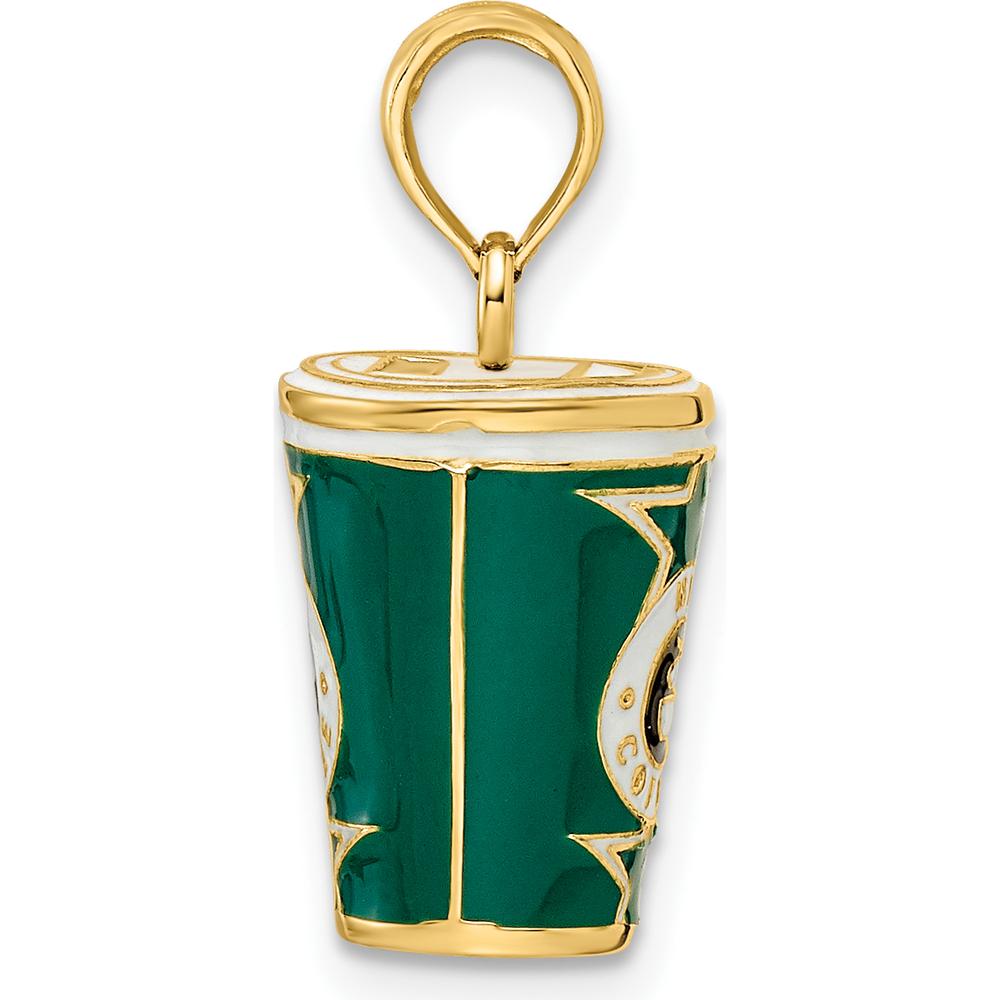 14K Yellow Gold 3D Enameled Coffee Cup Charm with Green, White, and Black Accents by Oro Pregiato