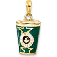 14K Yellow Gold 3D Enameled Coffee Cup Charm with Green, White, and Black Accents by Oro Pregiato
