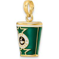 14K Yellow Gold 3D Enameled Coffee Cup Charm with Green, White, and Black Accents by Oro Pregiato