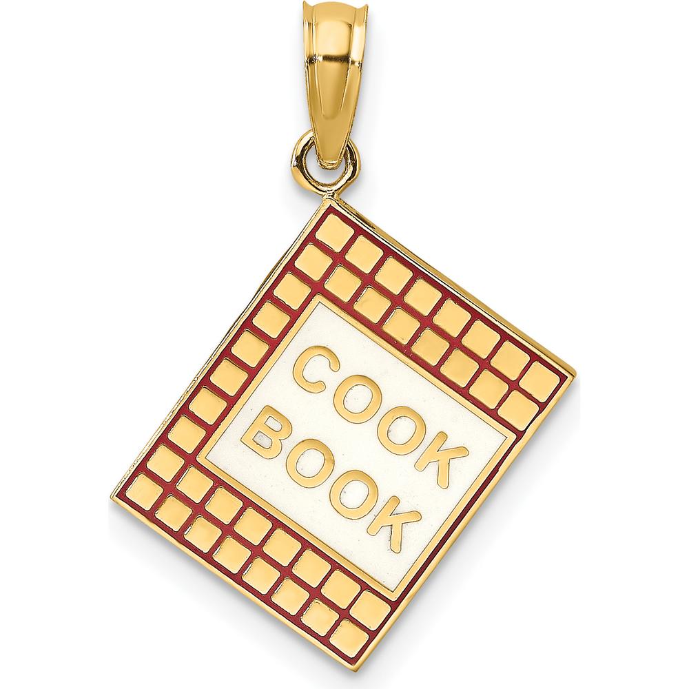 14K Yellow Gold 3D Enameled Cook Book Charm with Red and White Accents by Oro Pregiato