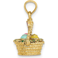 14K Yellow Gold 3D Enameled Easter Basket with Bow and Eggs Charm by Oro Pregiato