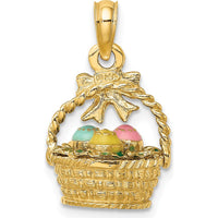 14K Yellow Gold 3D Enameled Easter Basket with Bow and Eggs Charm by Oro Pregiato