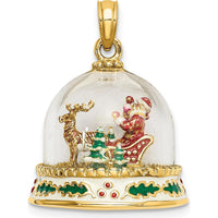 14K Yellow Gold 3D Enameled "Happy Holidays" Snow Globe Charm with Santa and Reindeer Scene by Oro Pregiato