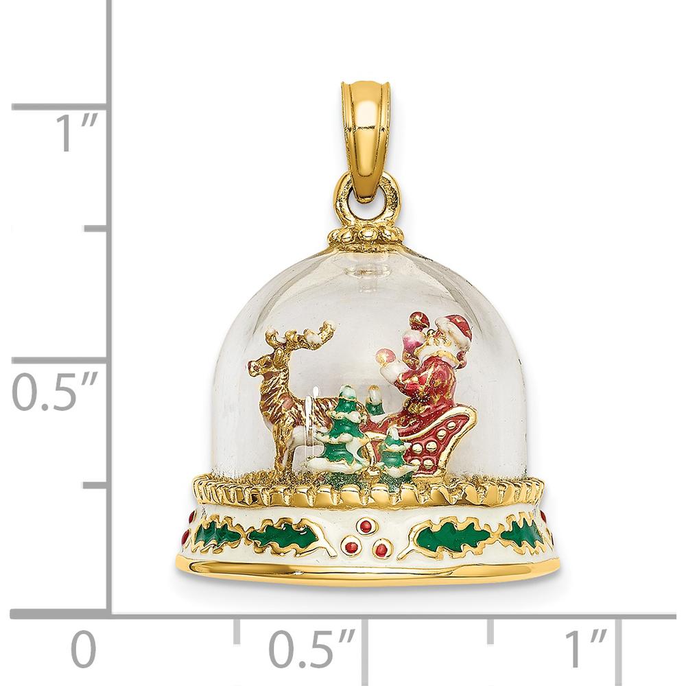 14K Yellow Gold 3D Enameled "Happy Holidays" Snow Globe Charm with Santa and Reindeer Scene by Oro Pregiato