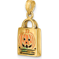 14K Yellow Gold 3D Enameled Jack-o-Lantern Trick or Treat Bag Charm by Oro Pregiato