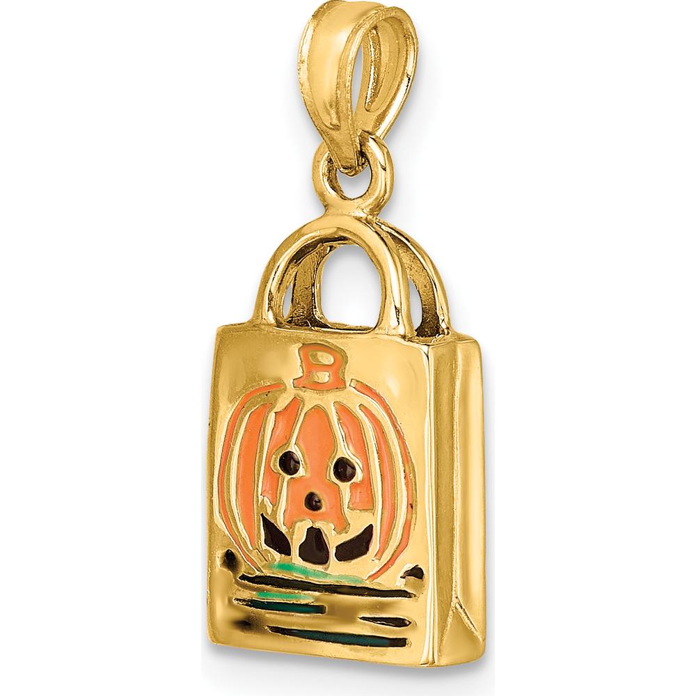 14K Yellow Gold 3D Enameled Jack-o-Lantern Trick or Treat Bag Charm by Oro Pregiato
