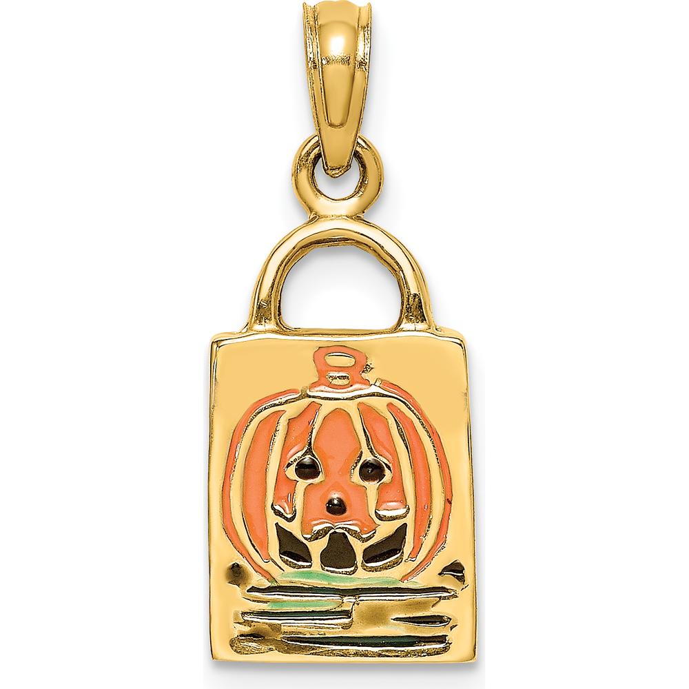 14K Yellow Gold 3D Enameled Jack-o-Lantern Trick or Treat Bag Charm by Oro Pregiato