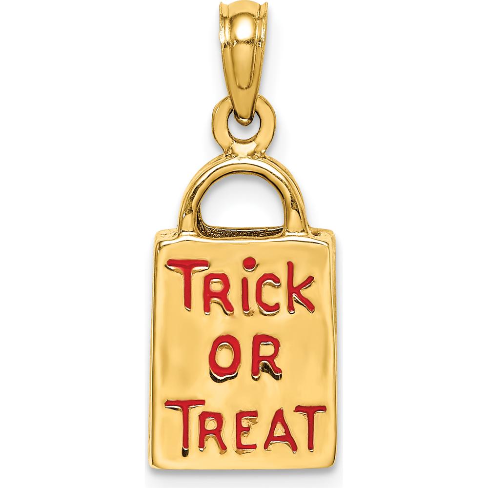 14K Yellow Gold 3D Enameled Jack-o-Lantern Trick or Treat Bag Charm by Oro Pregiato