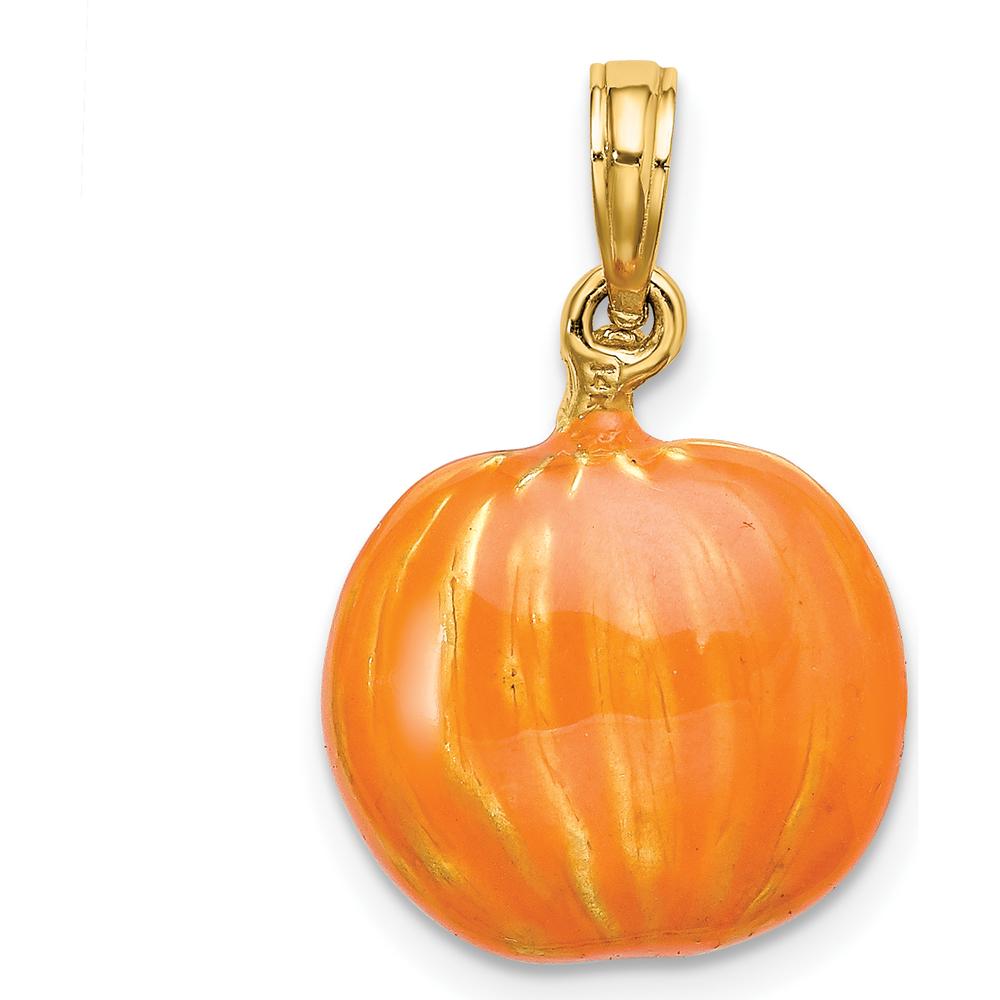 14K Yellow Gold 3D Enameled Jack-o-Lantern with Black Cat and Moon Charm by Oro Pregiato