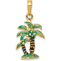 14K Yellow Gold 3D Enameled Palm Trees Pendant with Green and Brown Accents by Oro Pregiato