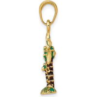 14K Yellow Gold 3D Enameled Palm Trees Pendant with Green and Brown Accents by Oro Pregiato