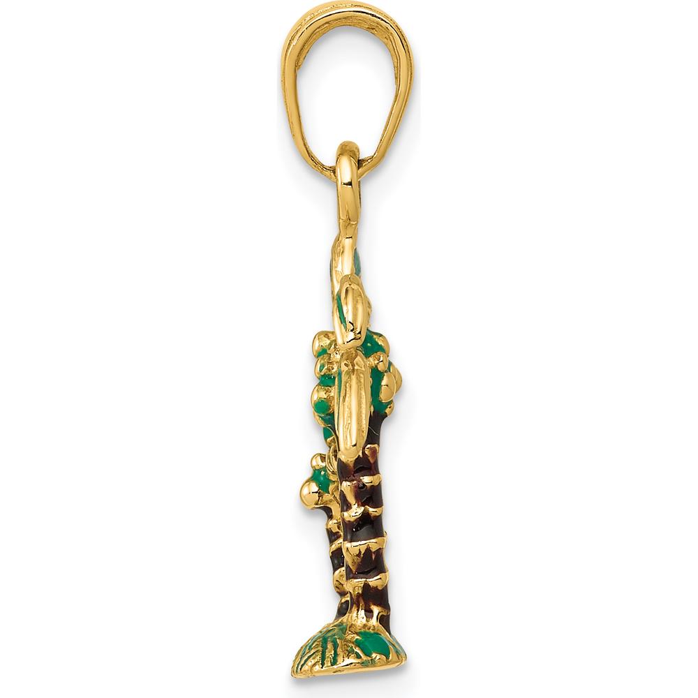 14K Yellow Gold 3D Enameled Palm Trees Pendant with Green and Brown Accents by Oro Pregiato