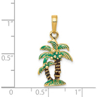 14K Yellow Gold 3D Enameled Palm Trees Pendant with Green and Brown Accents by Oro Pregiato