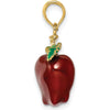 14K Yellow Gold 3D Enameled Red Apple Charm with Green Leaf Accent by Oro Pregiato