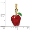 14K Yellow Gold 3D Enameled Red Apple Charm with Green Leaf Accent by Oro Pregiato