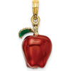 14K Yellow Gold 3D Enameled Red Apple Charm with Green Leaf Accent by Oro Pregiato