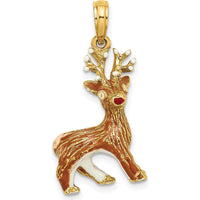 14K Yellow Gold 3D Enameled Red-Nosed Reindeer Charm by Oro Pregiato