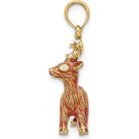 14K Yellow Gold 3D Enameled Red-Nosed Reindeer Charm by Oro Pregiato