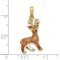 14K Yellow Gold 3D Enameled Red-Nosed Reindeer Charm by Oro Pregiato
