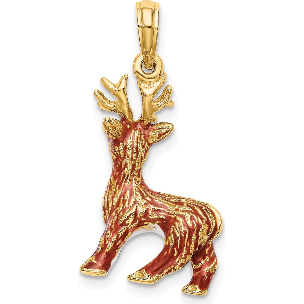 14K Yellow Gold 3D Enameled Red-Nosed Reindeer Charm by Oro Pregiato