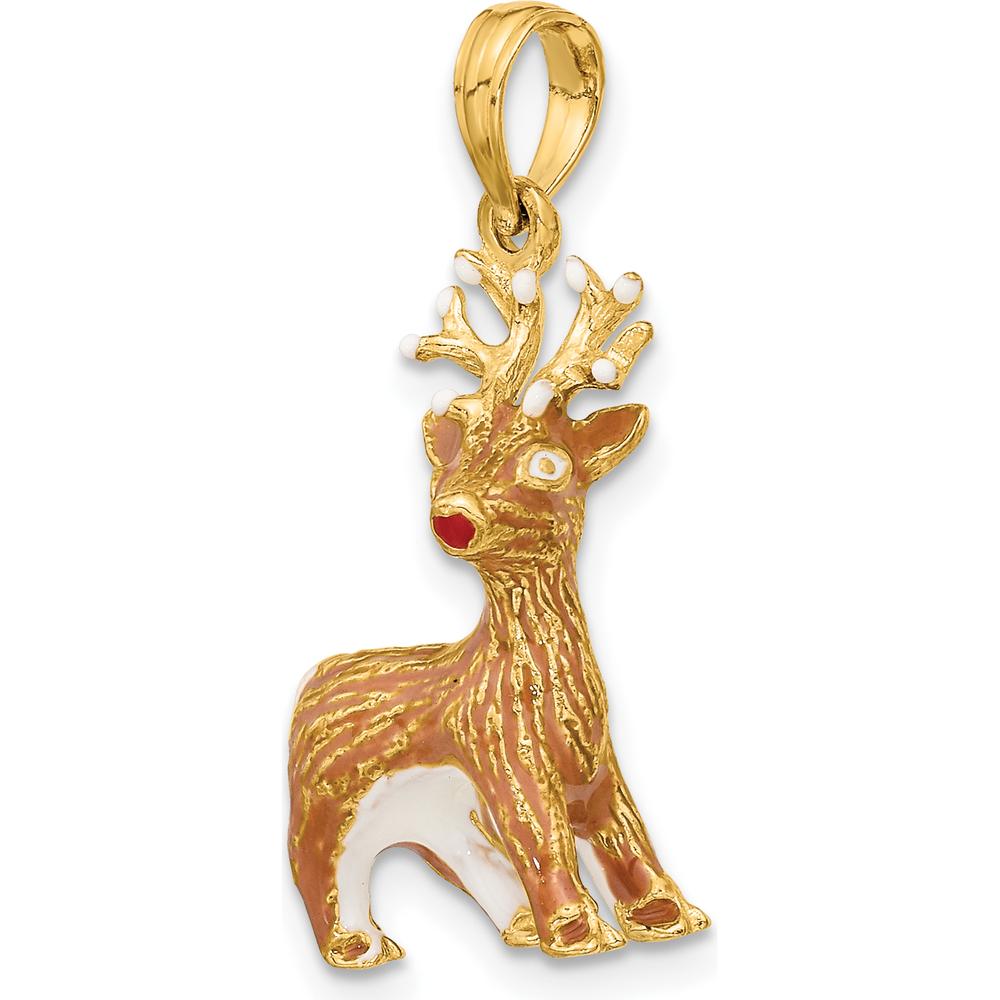 14K Yellow Gold 3D Enameled Red-Nosed Reindeer Charm by Oro Pregiato