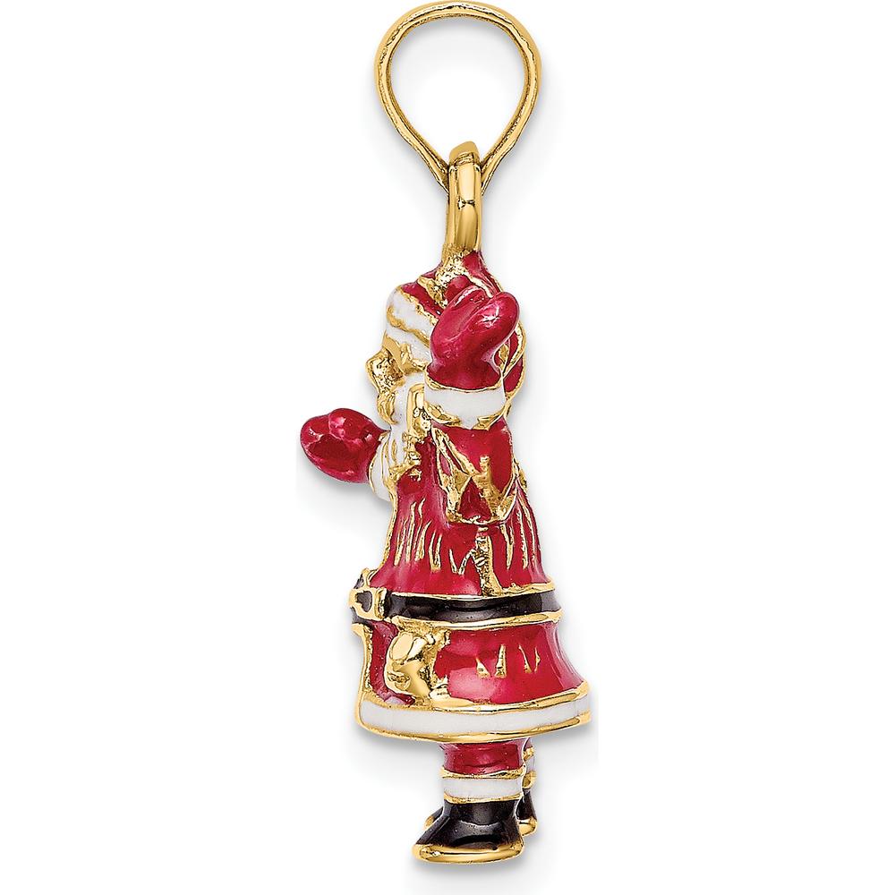 14K Yellow Gold 3D Enameled Santa Charm with Red, White, and Black Accents - Festive Christmas Jewelry by Oro Pregiato