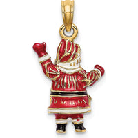14K Yellow Gold 3D Enameled Santa Charm with Red, White, and Black Accents - Festive Christmas Jewelry by Oro Pregiato